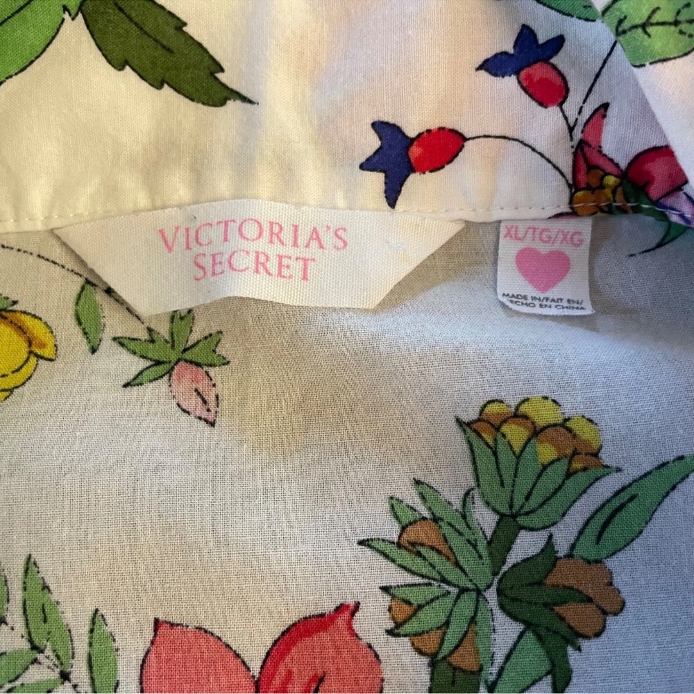 Victorias Secret Pajama Set XL Floral Botanical 100% Cotton Top Pants Drawstring - Picture 13 of 15